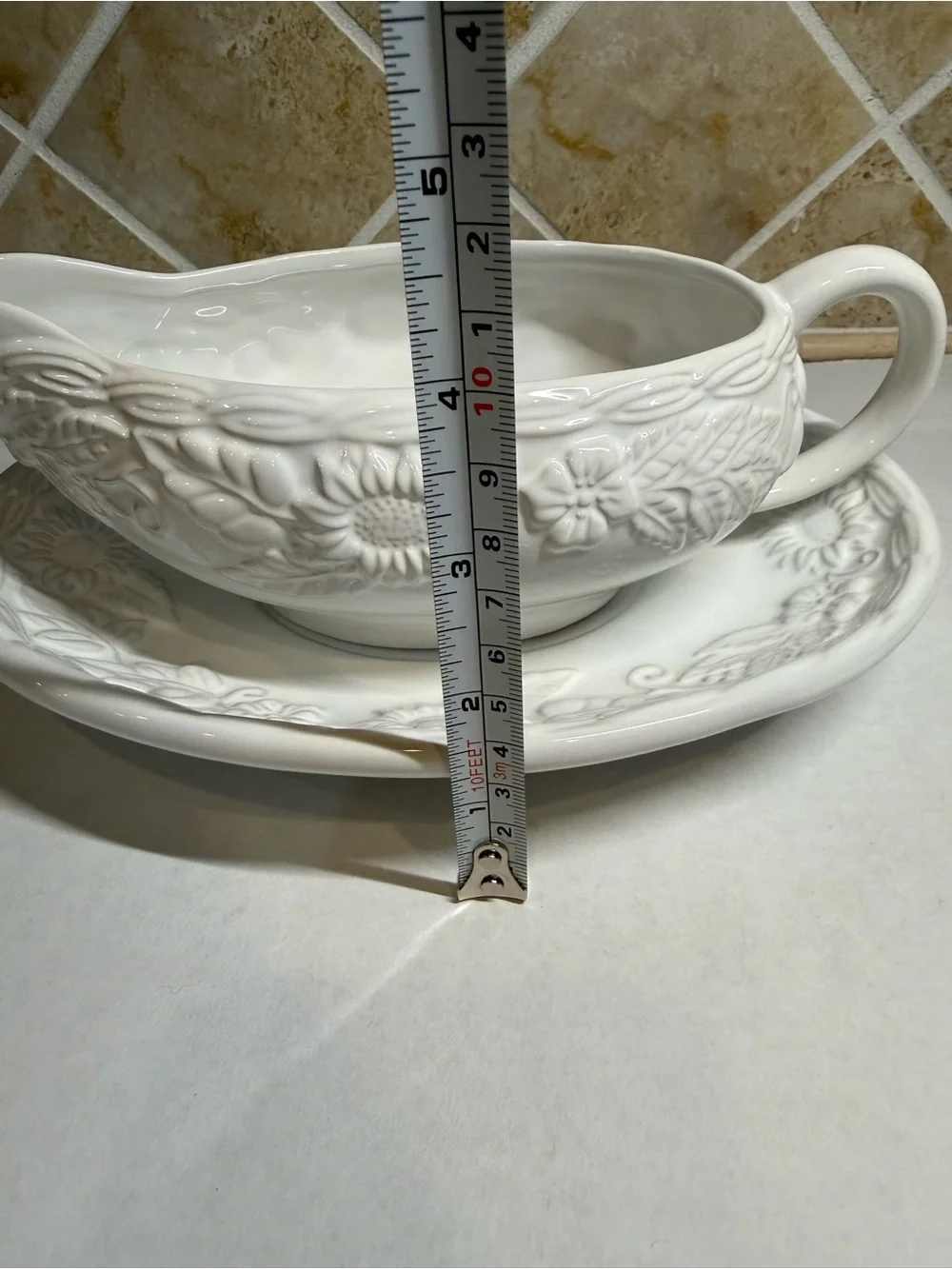 Cooks Club Whitehall Portugal Ceramic Gravy Boat And Platter Decorative White